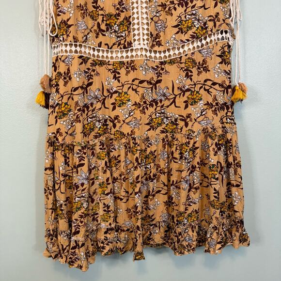 Arula Dress 2X Plus Brown Floral Shift V-Neck Ruffle Crochet Lace Tassels Boho - Picture 4 of 9